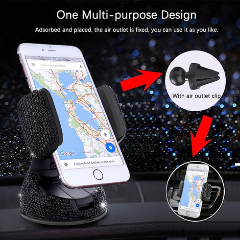 SUNCARACCL Bling Car Phone Holder, 360°Adjustable Crystal Auto Phone Mount Universal Rhinestone Car Stand Phone Holder Car Accessories for Windshi...