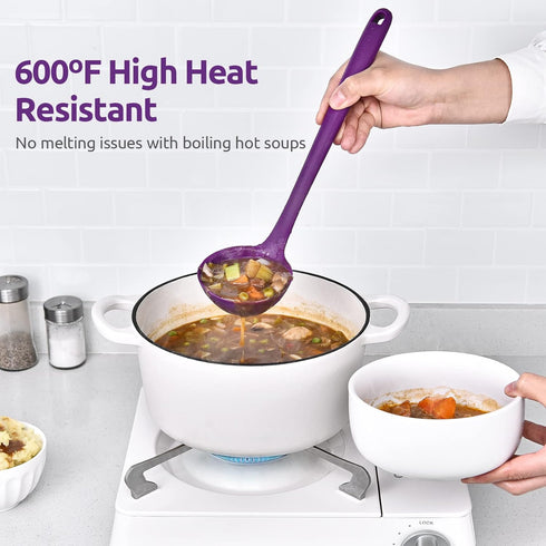 13 inch Silicone Soup Ladle: U-Taste 600ºF Heat Resistant 4 oz Large Non-stick Seamless Rubber Kitchen Deep Serving Spoon with Non-slip Solid Long...