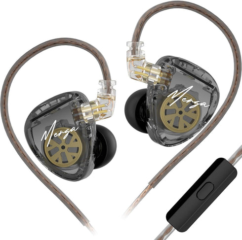 KZ Merga in Ear Monitor Wired,Dual Dynamic Driver in-Ear Headphones, KZ Deep Bass Earphones, HiFi Stereo Earbuds for Musician (Black, with Microph...