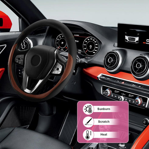 Car Steering Wheel Cover, Universal 15" Anti-Slip Auto Steering Wheel Protector for Men Women, Breathable Odor Free Leather Steering Wheel Car Acc...