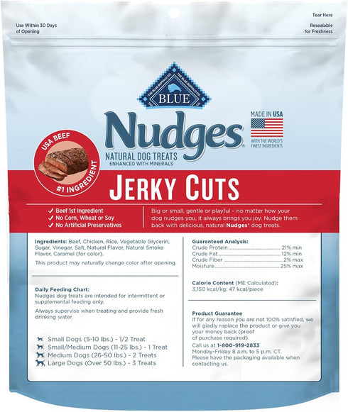 Blue Buffalo Nudges Jerky Cuts Dog Treats, Made in the USA with Natural Ingredients, Steak, 10-oz. Bag...