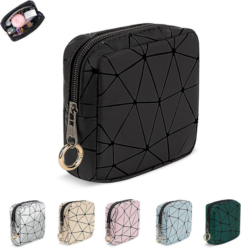 4.5" Mini Makeup Bag for Women, Small Black Cosmetics Bag for Purse, Portable Makeup Pouch with Zipper for Girls (Black, Small)...