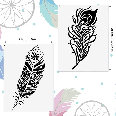 6 Pieces Decorative Mandala Feather Stencil Reusable Mandala Painting Templates Beautiful Stencils for Painting Metal Open Ring for Painting on Wo...