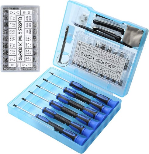 Upgraded Eyeglass Repair Kit, Eye Glasses Repairing Tools with Precision Screwdriver Set, Various Screws, Nose Pads, Temple Tips Sleeve Retainer S...