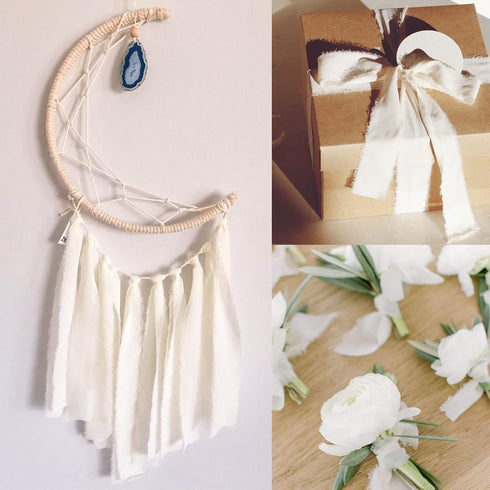 Anwyll White Handmade Silk Ribbon,Handmade Fringe Chiffon Ribbon,1-1/2 Inchx21 Yd Chiffon Silk Ribbon,Frayed Edge Fabric Ribbons (3 Roll x 7Yd) fo...