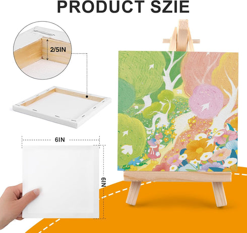 ESRICH Small Stretched Canvas for Painting 6x6 inch, 2/5''Profile Art Primed 8 Pack Canvases for Painting, Cotton Small Professional Blank Paint C...