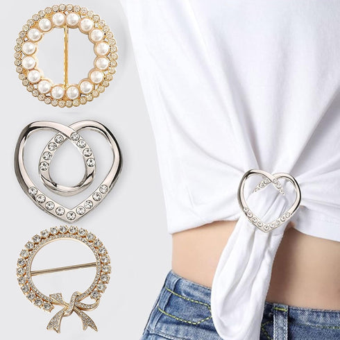 Scarf Tie Buckle Rings for Women,12PCS Metal Party T Shirt Pearls Rhinestone Clips,Clothes Corner Knotted Button for Women Girls Decorative Access...