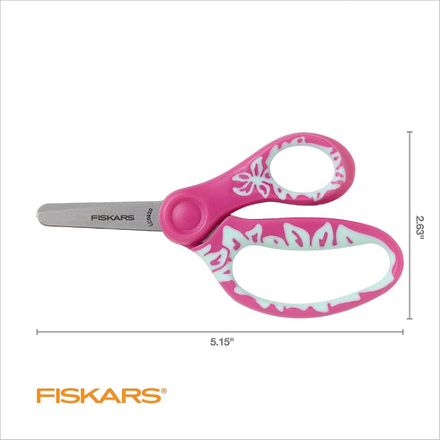 Fiskars 5" SoftGrip Blunt-Tip Scissors for Kids Ages 4-7 - Scissors for School or Crafting - Back to School Supplies - Pink/Turquoise Floral...