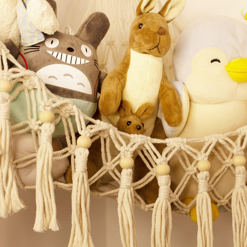 Stuffed Animal Toy Storage Hammock with LED Light - Macrame Jumbo Doll Corner Stuff Animals Organizer Decorations - Cute Hanging Plushie Net Kids ...