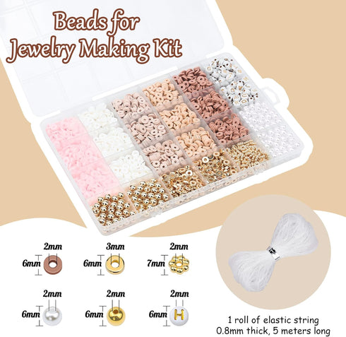 LUDUKOO Clay Bead Bracelet Kit, 2370Pcs Flat Polymer Clay Heishi Beads Bracelet Making Kit for Girls Adults, DIY Friendship Bracelet Kit with Gold...