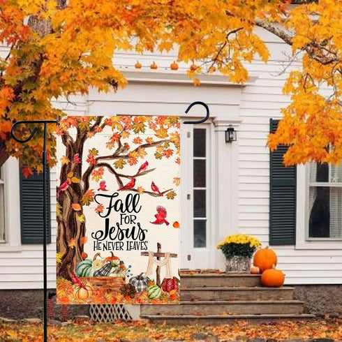 Baccessor Fall Tree Cardinal Garden Flag Fall for Jesus He Never Leaves Flag Vertical Double Sided, Pumpkin Autumn Harvest Thanksgiving Holiday Ya...