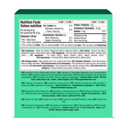 VAHDAM, Mint Green Tea Bags (30 Count) 100% Pure Leaf Tea, High Grown, Low Caffeine, Non GMO, Gluten Free | Individually Wrapped Plant-Based Pyram...