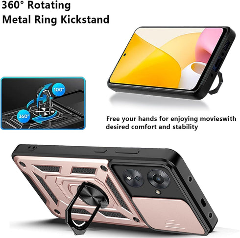 CSmall for Xiaomi Redmi 13C 4G Case (Not 5G) with Slide Camera Cover, Military Grade Drop Proof Phone Cover with Rotate Ring Kickstand Lens Protec...