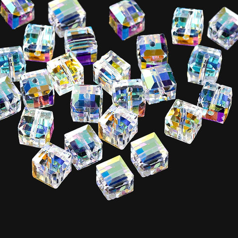 50 Pieces Crystal Cube Beads, 8mm Square Glass Beads for Jewelry Making, Clear Loose Beads Jewelry Crafts Making Supplies for DIY Bracelet Necklac...