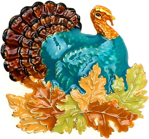 Retro Turkey Foliage Thanksgiving Halloween Fall Metal Brooch Pin...