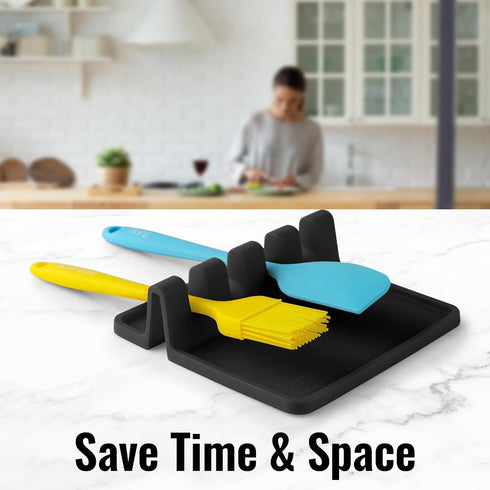 Zulay Kitchen Extra Large Silicone Utensil Rest with Drip Pad for Multiple Utensils - BPA-Free Heat-Resistant Spoon Rest & Spoon Holder for Stove ...