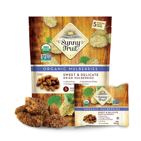 Sunny Fruit Soft Organic Turkish Dried Mulberries - 1 Bag (5 Individual Portion Packs) | No Preservatives, No Sugar Added | Healthy, Convenient Su...
