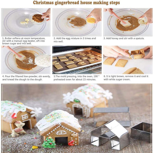 MEMOVAN Mini Gingerbread House Cookie Cutter Kit 3pcs Christmas Christmas Cookie Cutters 3D Stainless Steel Chocolate Little House Biscuit Mold Fo...