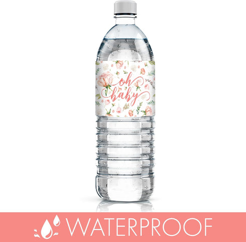Baby in Bloom Baby Shower Water Bottle Labels, 20 Waterproof Stickers for Pink Floral Boho Girl Baby Shower...