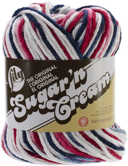 Sugar'N Cream Yarn - Ombres-Red, White & Blue......