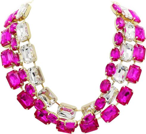 Crystal Rhinestone Choker Collar Necklace For Women Cubic Zirconia Diamond Heart Colorful Statement Necklace Bridal Wedding Jewelry...