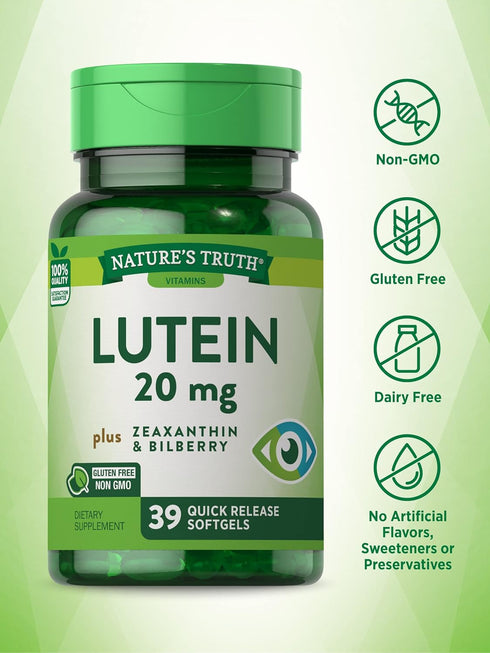 Lutein and Zeaxanthin Supplement | 20mg | 39 Softgels | with Bilberry | Non-GMO & Gluten Free | by Nature's Truth...