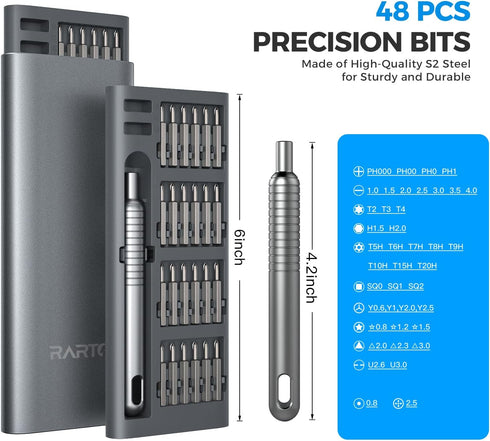 Screwdriver - 51 in 1 Screwdriver Set with 48Pcs Mini Screwdriver Bits, Magnetic Screwdriver Phillips, Slotted, Square, Torx, Hex, Screwdriver Han...