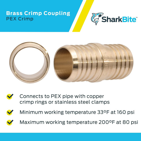 SharkBite 1-1/2 Inch Brass Crimp Coupling, PEX Pipe, PE-RT, UC0141...