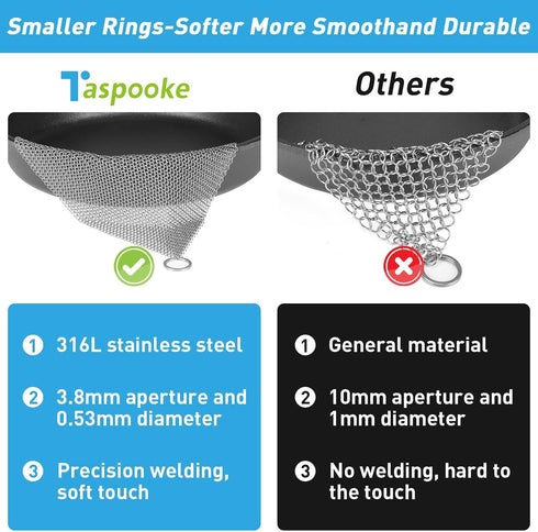 Cast Iron Scrubber, 12''x12'' 316L Stainless Steel Fine Mesh Scraper, Upgraded 3.8mm Chainmail Scrubber, for Pre-Seasoned Pot Dutch Oven Waffle Ma...