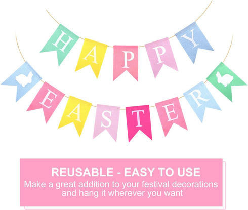 TUPARKA 2pcs Easter Banners, 'Happy Easter' Bunting Garland Decorations, Lightweight Hessian Banner, Pennant Shape, 2.5m Length, Ideal for Party, ...