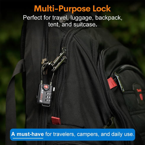 TSA Approved Cable Luggage Locks, Re-settable Combination with Alloy Body, Black 2 Locks....