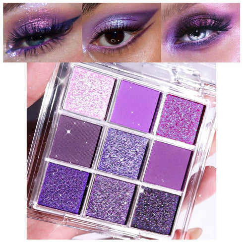 evpct 9 Colors Purple Pink Lavender Glitter Shimmer Matte Eye Shadow Palette Makeup Highly Pigmented Waterproof Violet Mauve Dark Purple Silver Pe...