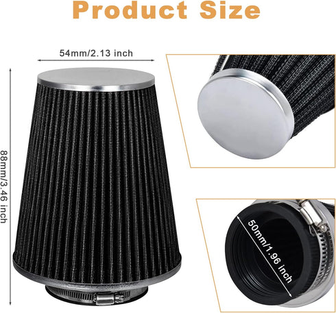 Mtsooning Air Intake Filter Pod, 54mm/2.12" Tapered Clamp-on Breather, Inlet Truck Cold Cone Cleaner Replacement for Motorcycle ATV Dirt Pit Bike ...