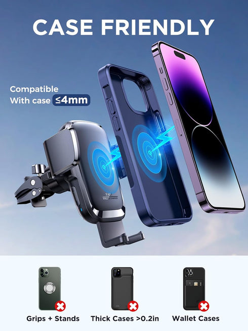 Wireless Car Charger, 15W Qi Fast Charging Auto Clamping Car Charger Phone Holder Mount, JOYROOM Cell Phone Holder Car Mount for iPhone 14 13 12 1...
