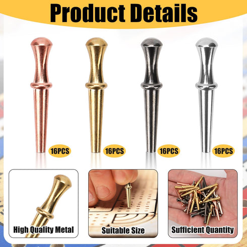 64pcs Cribbage Board Pegs, Cribbage Board Pins Metal Cribbage Pegs Gesture Cribbage Pegs Set Fit 1/8 Hole Cribbage Traditional Board Game for Frie...