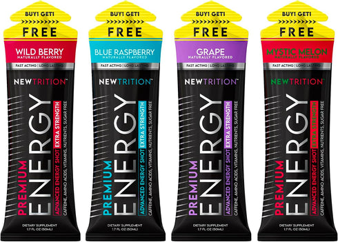Extra Strength Energy Shots, Caffeine Energy Shots with Vitamin B & Amino Acids, Sugar-Free Vitamin Energy Shot, 1.7 fl oz, Raspberry, 4 Count...