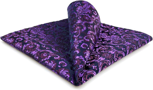 SHLAX&WING Geometric Patterned Purple Hanky Silk Pocket Square for Men Floral...