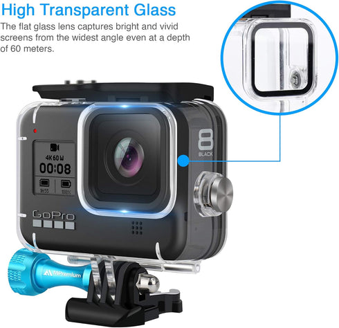 MiPremium Waterproof Housing Case for GoPro Hero 8 Black. Underwater Protective Diving Shell Cage Mount Accessories with Aluminium Screw & Quick R...