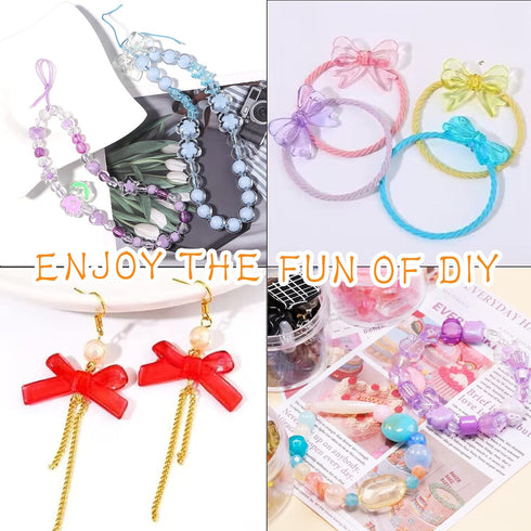 170~210pcs Cute Assorted Beads for Jewelry Making Acrylic Kawaii Aesthetic Beads for Bracelets Making Flower Butterfly Beads Bulk Necklaces DIY Mo...