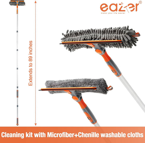 eazer 89'' Squeegee Window Cleaner 2 in 1 Rotatable Window Cleaning Tool Kit with Extension Pole, Window Washing Equipment with Bendable Head for ...