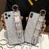 aowner iPhone 13 Pro Max Silver Glitter Bee Case with Stand, Strap & Diamond Wrist Bracket - 6.7 Inch, Shockproof...