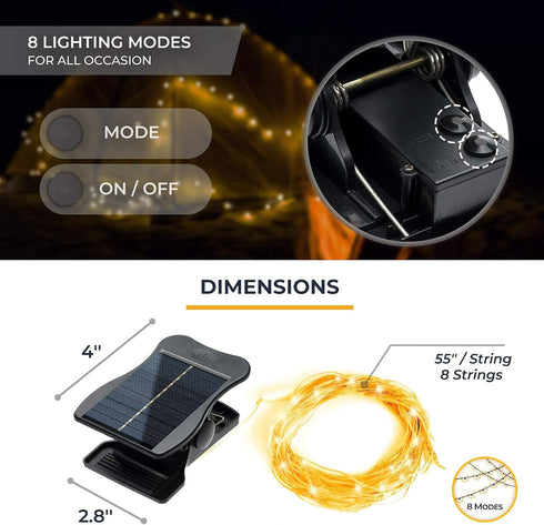 VOOKRY Solar Umbrella Lights Outdoor, Waterproof Solar Powered Patio Umbrella Lights Cordless 8 Modes LED Umbrella Patio Lights for Beach Tent Cam...