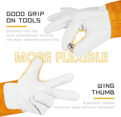 TOOLIOM Premium Goatskin Tig Welding Gloves,Cuff Cowhide Split Leather,with Soft Lining,High-Dexterity (14-inch, Medium)...