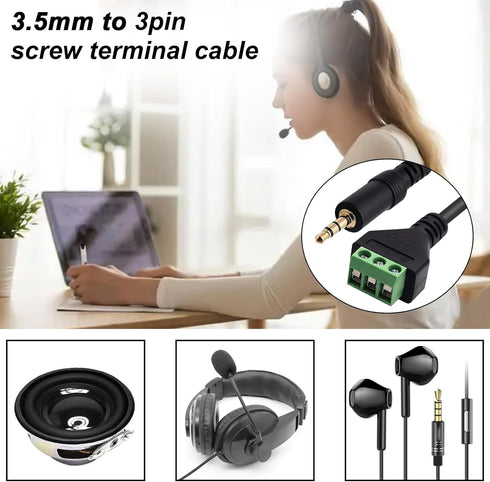 Poyiccot 3.5mm Screw Terminal Connector Cable, 3.5mm(1/8inch) Stereo Audio Balanced Male Jack to AV 3 Pin Screw Terminal Adapter Cable 30cm(1/8inc...
