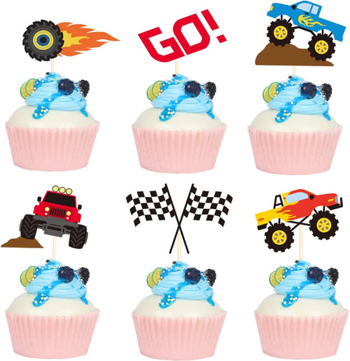 48 Pieces Monster Truck Blaze Car Cupcake Toppers RACIN Cake Toppers Cute Baby Shower Birthday Party Suppies...
