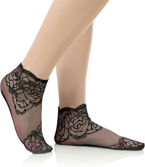 Geyoga 12 Pairs Women's Lace Ankle Socks Mesh Lace Fishnet Ankle Socks for Girls Accessories Dress...