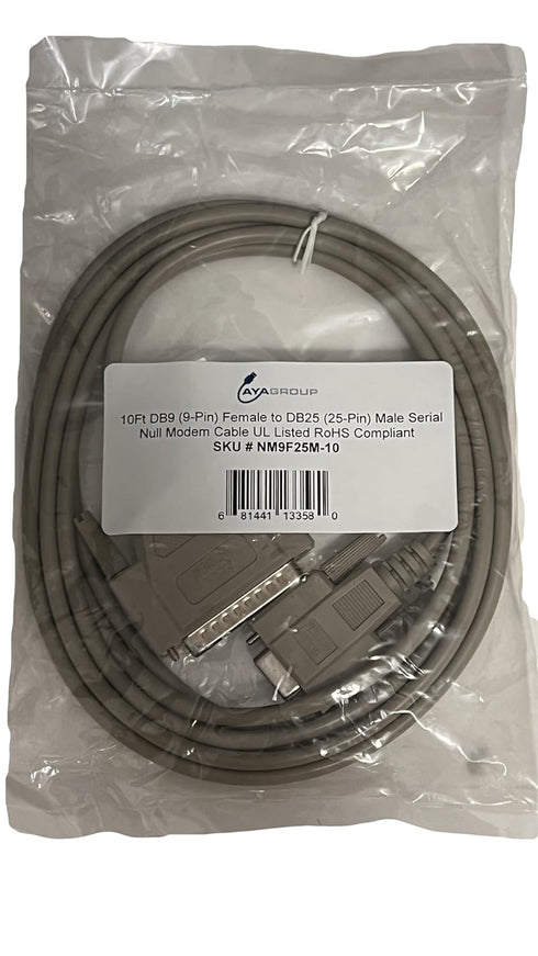 AYA DB9 (9-Pin) Female to DB25 (25-Pin) Male Serial Null Modem Cable (10Ft)...