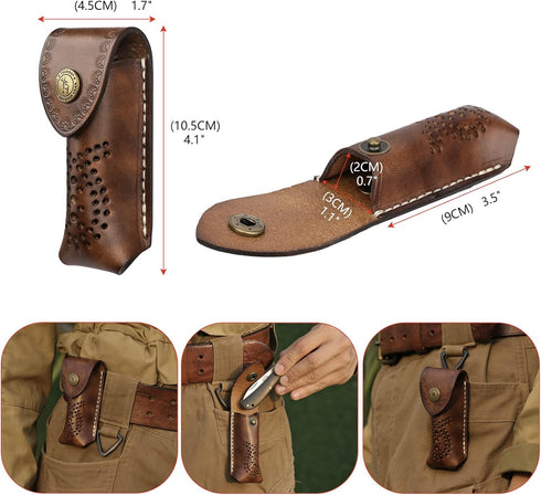 Tourbon EDC Leather Pocket Folding Knife Sheath Carrier Holster Flashlight Holder Case Wine Bottle Opener for Belt...