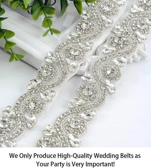 ShiDianYi Wedding Rhinestones Pearls Trim, 1 Yard Long Silver Rhinetones for Dress, Bridal Applique, Crystal Beaded Applique...