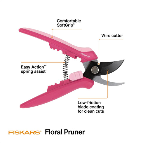 Fiskars Floral Pruning Shears - Plant Cutting Scissors/Garden Clippers For Deadheading and Working with Flowers - Rose Petal Pink...